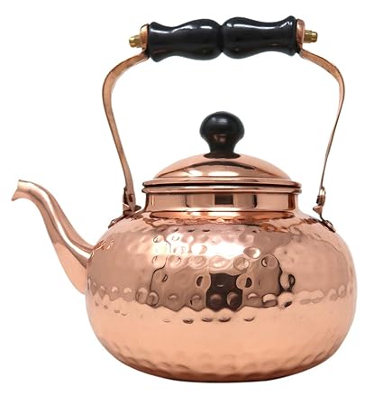 Shalinindia Copper Kettle for Warming Water Tea and Coffee Traditional Indian Kitchen Utensils Capacity 2100 Ml