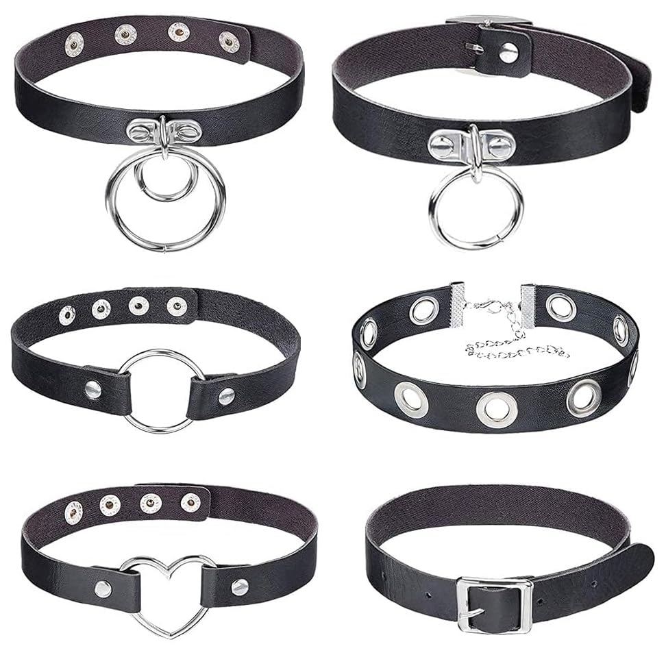 QincLing 6 Stücke Leder Choker Kette, Halskette Chokers Gothic Punk Halskette Rock Halsband Gothic Choker PU Leder Kragenchoker Verstellbar Lederhalsband Chokers Herz für Damen Herren