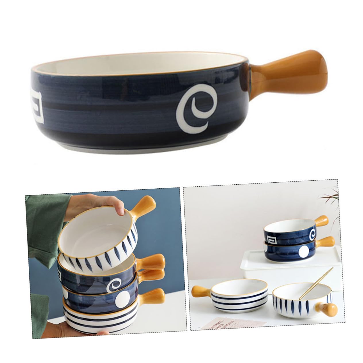 Tazón de Cerámica Redondo para Hornear y Ensalada con Diseño Azul, Fácil de Limpiar Rebabas, Adecuado para Cocina y Guardar Postres