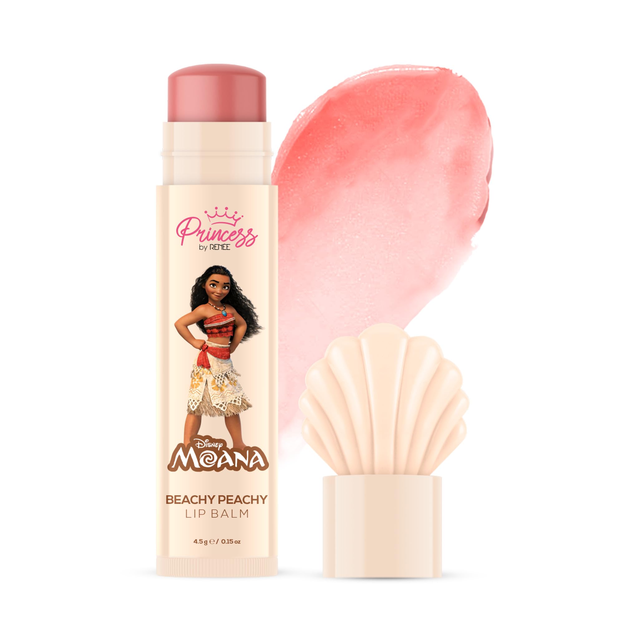 Princess by RENEE Disney Moana Beachy Peachy Lip Balm, For Smooth, Nourished & Deep Moisture Lips, Lightweight & Long-Lasting, Soft Peach Tint, Vitamin E, Shea Butter & Sweet Almond Oil Infused, 4.5gm
