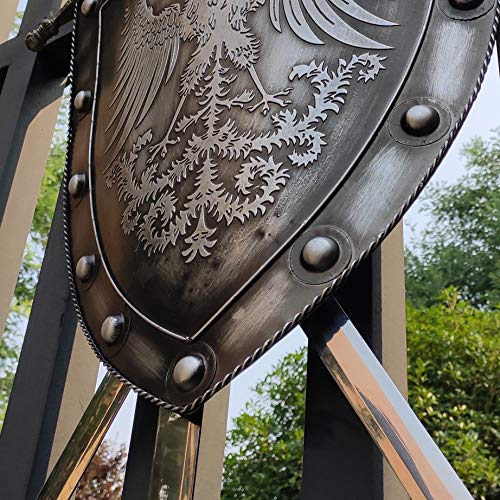 Looyar Medieval Holy Roman Empire Display Shield Holder 24 Inch Wall Décor Decoration (With Rings To Hang Swords Silver) #TOP6