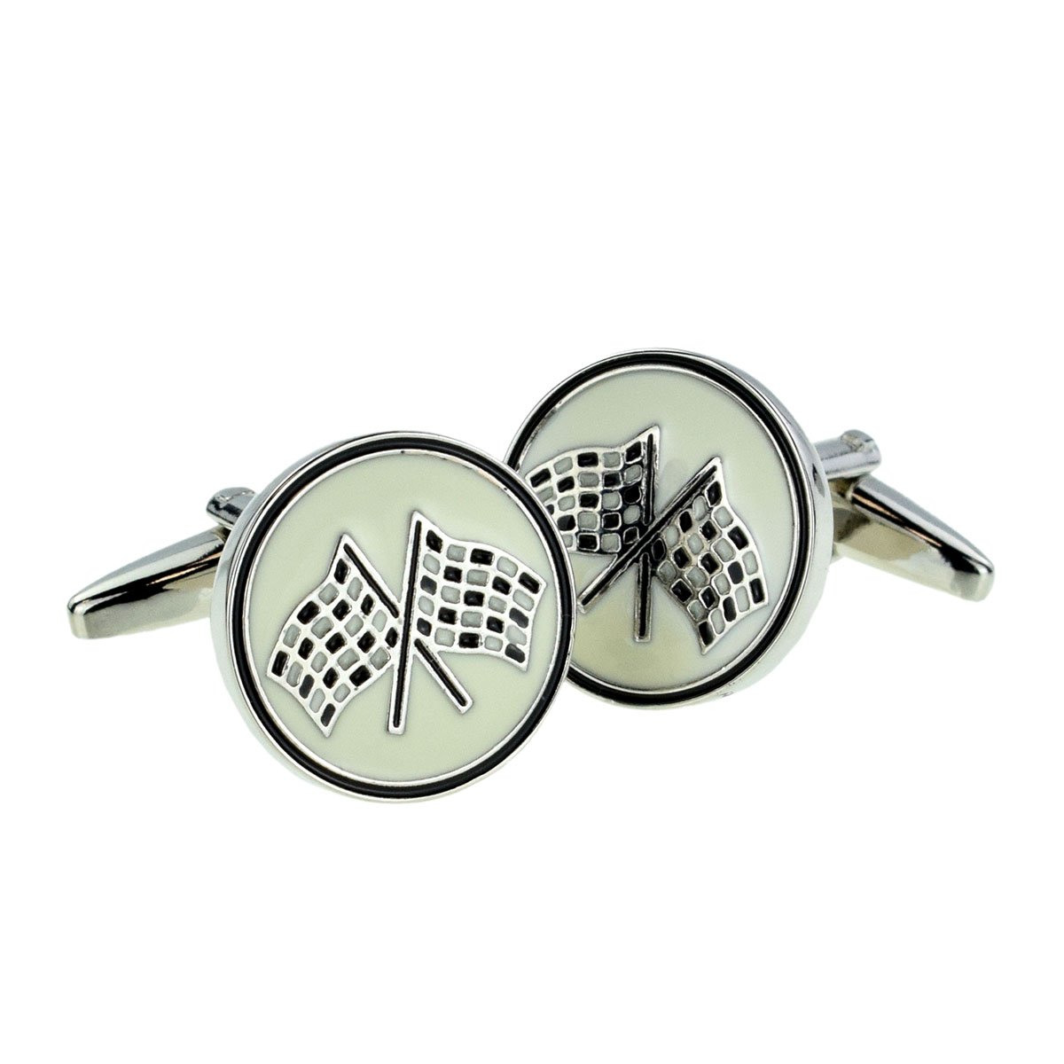 Gtr-Prestige Giftware Silver Grand Prix Chequered Flag Enamelled Cufflinks (X2aj225)