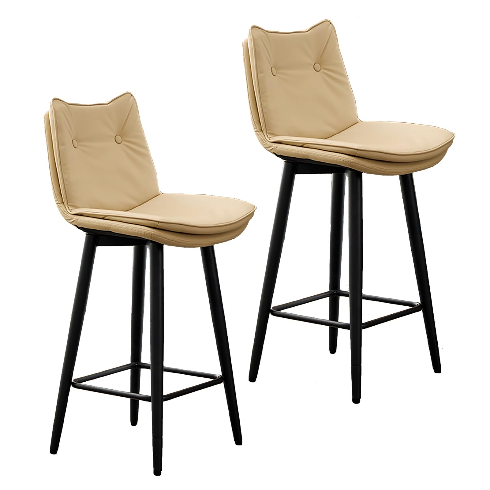 STUIJKVSZ 29.5 Inch Swivel Bar s Set of 2, Double-Layer Upholstered Counter Height Bars for Kitchen Island, Faux Leather Armless Bar Chair with Footrest for Restaurants(Set of 2, Khaki)