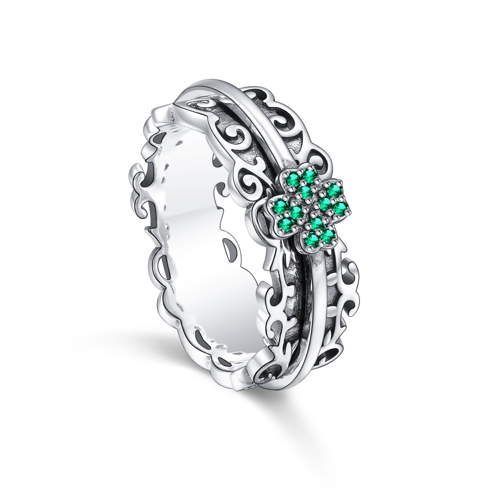 Anillos giratorios de trébol de cuatro hojas para mujer, anillos vintage para ansiedad, anillo giratorio de plata de ley, anillo grueso en relieve, trébol de cuatro hojas, regalo para mujeres y