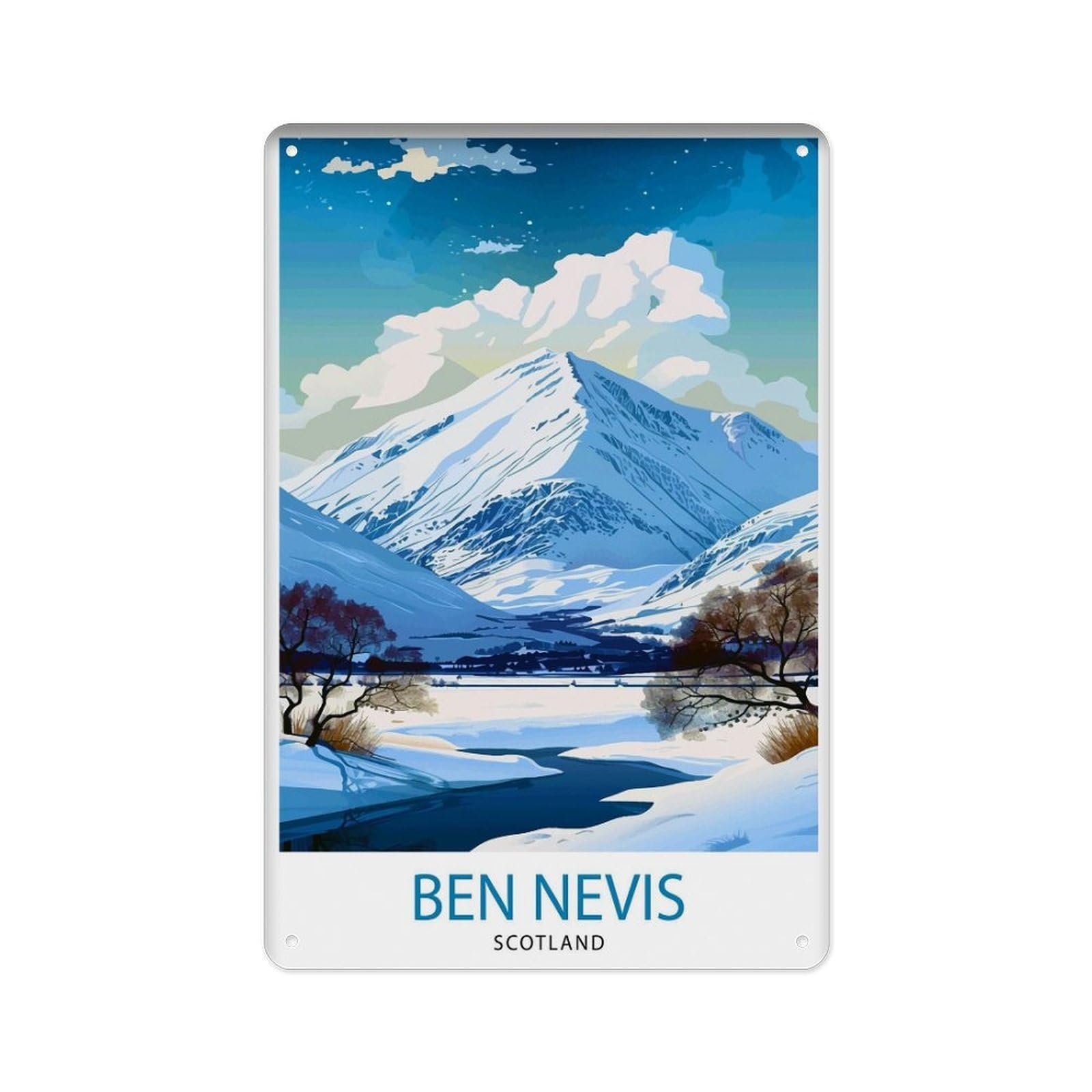 peiyeety Metal Tin Sign Benof Nevisof Summit Poster Scottish Mountain Landscape Decor Fort William Scottish Wall Art Benof Nevisof Summit Poster Scottish Highlands Artwork Hiking Trip 8 X 12 Inch