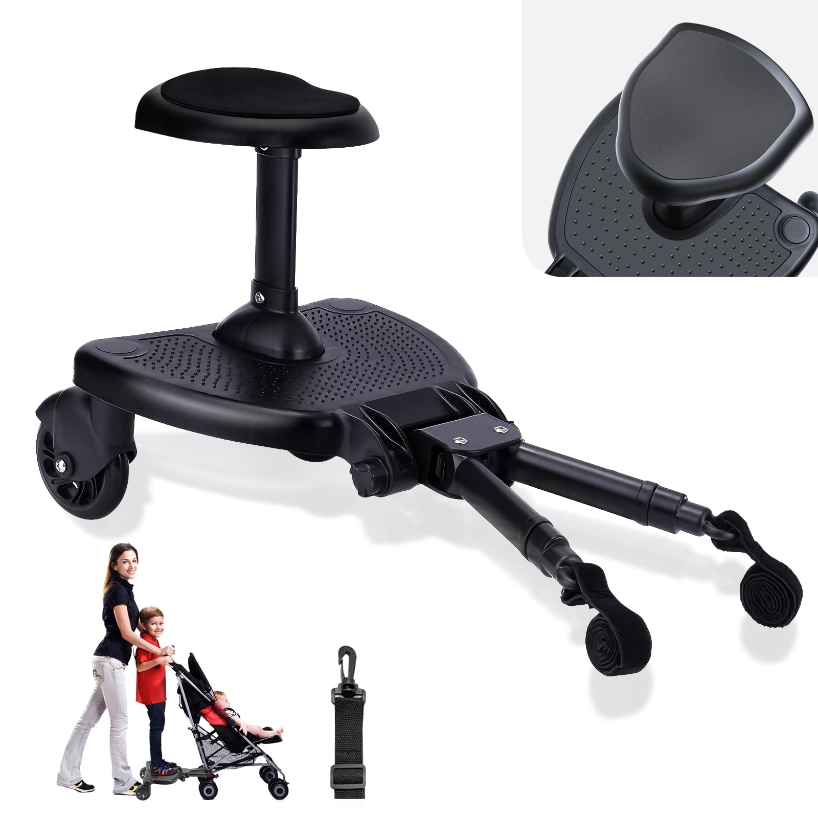 Vihir Kinderwagen Board mit Sitz, Buggy Board Universal, Kiddy Board für 99% Kinderwagen mit Höheren, Breiteren und Bequemeren Sitzen, Kinderwagen Zubehör Für Kinder Von 2-6 Jahren (25 Kg)
