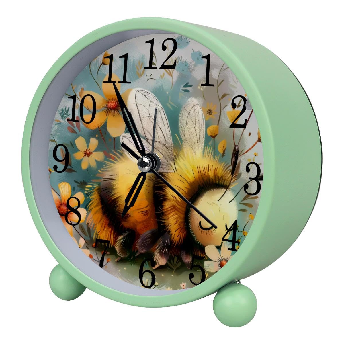 Luoweisi Alarm Clock Bee Floral, Silent Non-Ticking with Night Light