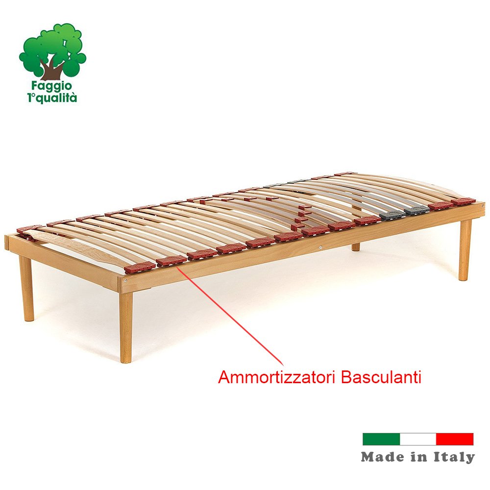 Dormiland - Rete in Legno di FAGGIO con DOGHE Ammortizzate E BASCULANTI Dotata di REGOLATORI di RIGIDITÀ Zona Lombare - Misura Rete 90X200 per Letto Materasso Singolo Francese