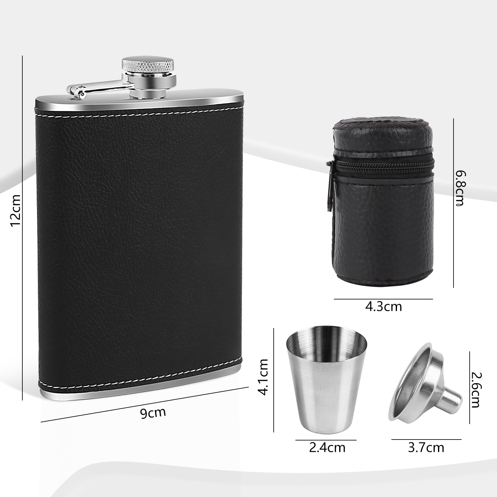 Fiaschetta Tascabile In Acciaio Inox 6 OZ Con Imbuto | Forma Curva E Tappo Antigoccia | Confezione Regalo Motivo Ciottoli - 3