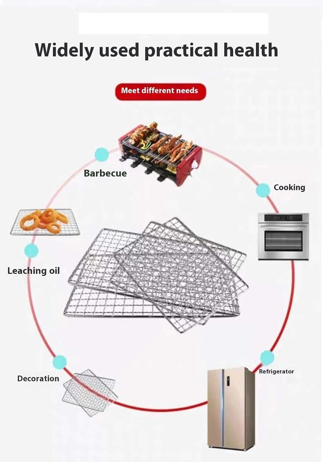Griglia per barbecue in acciaio inox di grandi dimensioni, 60 cm x 50 cm, multiuso per cucinare all'aperto, campeggio, perfetta per costolette, manzo, pollo e verdure