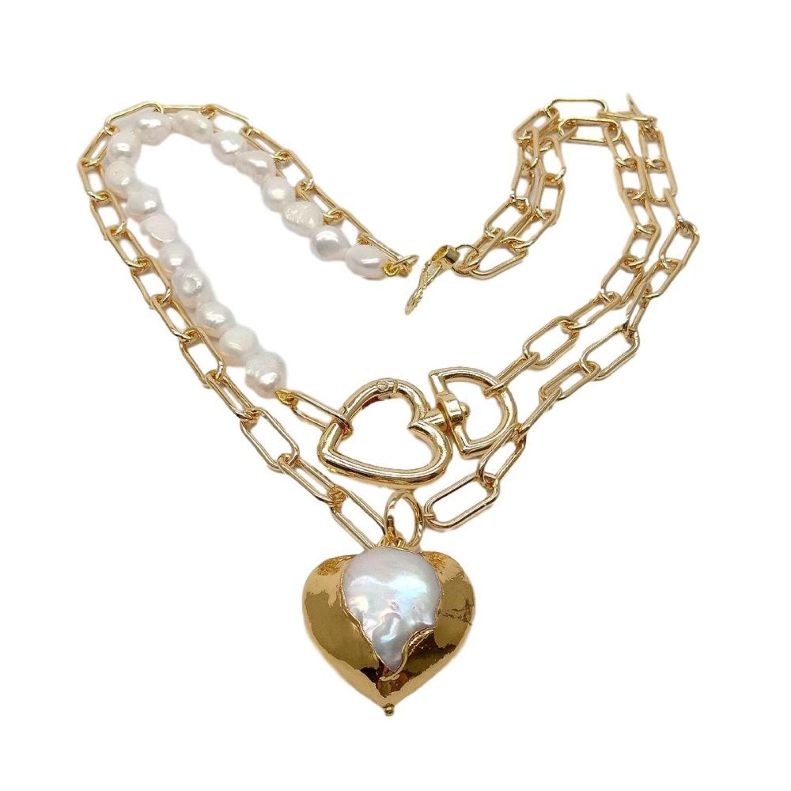 SiVaji Collar Colgante Cadena Hombre Mujer Joyas Necklace 28X30Mm Colgante De Perla En Forma De Corazón Natural 2 Filas Collar De Cadena Blanca Collar
