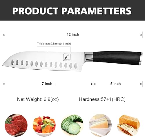 Miniatura 5 de imarku Santoku Cuchillo de cocina de 7 pulgadas, cuchillo asiático ultra afilado, cuchillo de chef japonés, acero inoxidable alemán HC 7Cr17Mov,