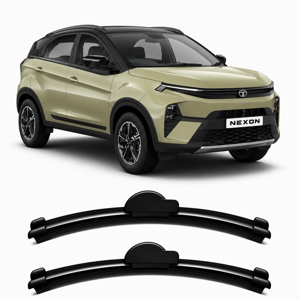 Banana Wiper Blades for Tata Nexon 2024-2026 Present Front Windshield | Set of 2 | Curved Beam Type | U Hook | Graphite Rubber | Streak-Free-image-15