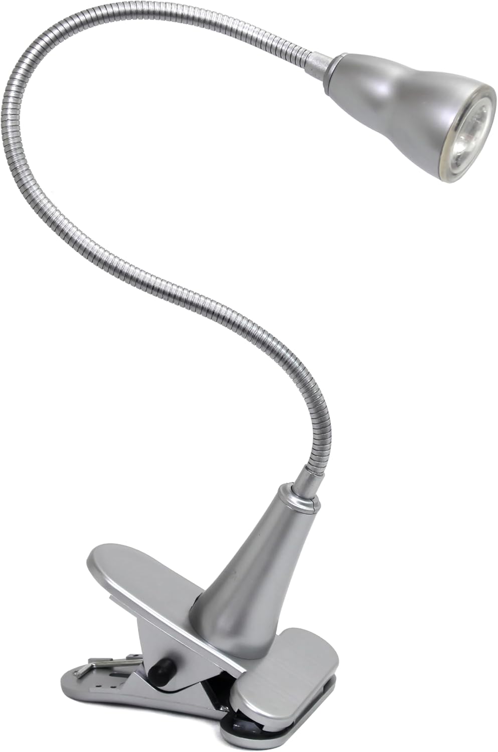 Simple Designs LD1099-SLV 22.75" Minimalist 1W LED Slim Gooseneck Clip Light Desk Lamp, for Office, Bedroom, Living Room, Silver