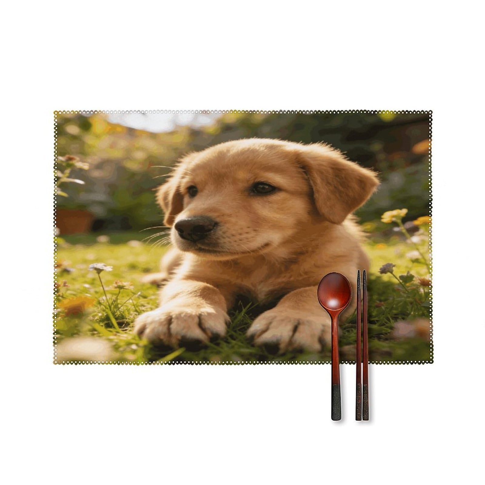Khauerbc Style Home Garden Puppy Paws Placemats Set Of 6,Decorating The Dining Table，Canvas Washable Table Mats，Wipe Clean Anti Slip Dining Table Place Mats For Party Kitchen Dining Decoration