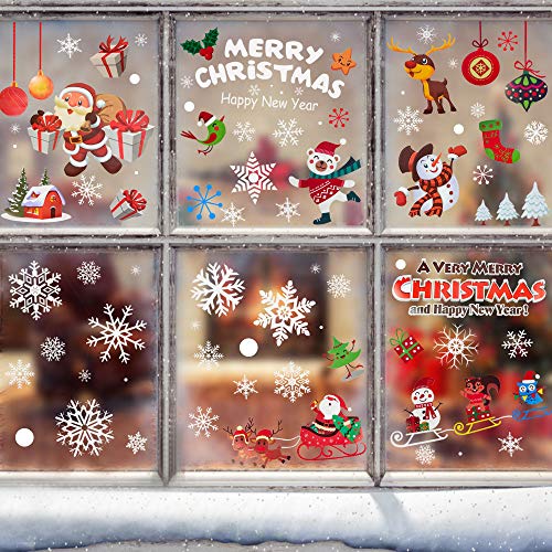 AFASOES 6 Rollos Pegatinas Navidad para Ventanas Pegatinas de Navidad Pegatinas Electrostáticas Decoración de Navidad Pegatina Copo de Nieve Papá Noel Muñeco de Nieve Alce para Ventanas Cristales
