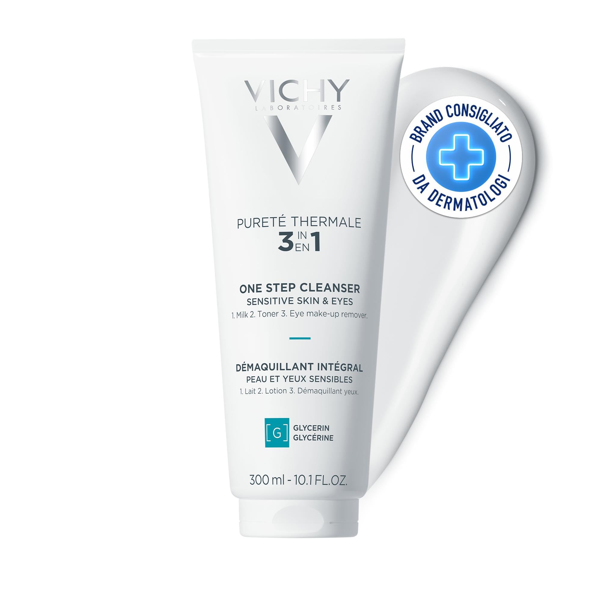 Vichy Pureté Thermale, Latte Struccante 3in1, Per Pelli Sensibili, Strucca e Tonifica Viso e Occhi, Con Captelae, Estratto di Karité e Acqua Termale di Vichy, Per Lenti a Contatto, 300 ml
