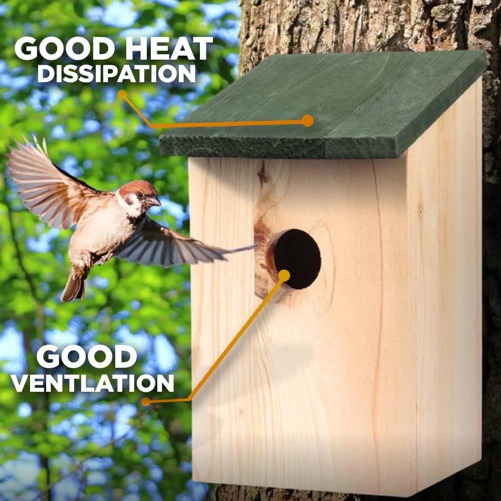 GardenMile 2x Traditional Wooden Nesting Bird Box Outdoor Robin Nest Durable Natural Wood Design Hanging Freestanding Birdhouse wild Animal House Garden Decor Accessories - Image 4