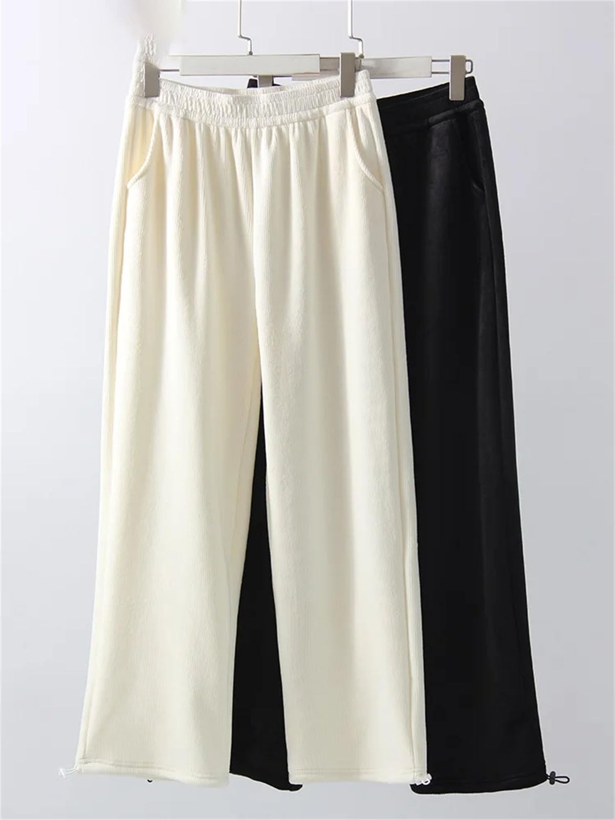 Warme Cordhose für Damen, hohe Taille, dicke Fleece-Hose, lockere Fleece-Hose