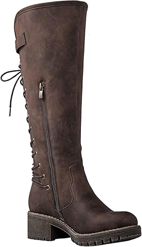 Vista 3 de GLOBALWIN - Botas de combate de equitación altas con cordones para mujer, cómodas botas góticas de motocicleta para mujer con cremallera y tacón