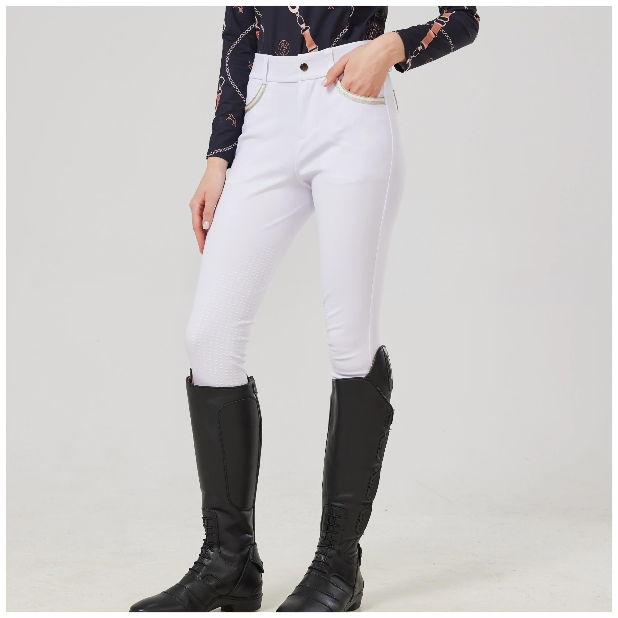Pantaloni da Equitazione in Silicone Intrecciato, Pantaloni da Equitazione da Donna, Pantaloni in Silicone Intrecciati, Elastici, Piccoli, Resistenti all'Usura(L)