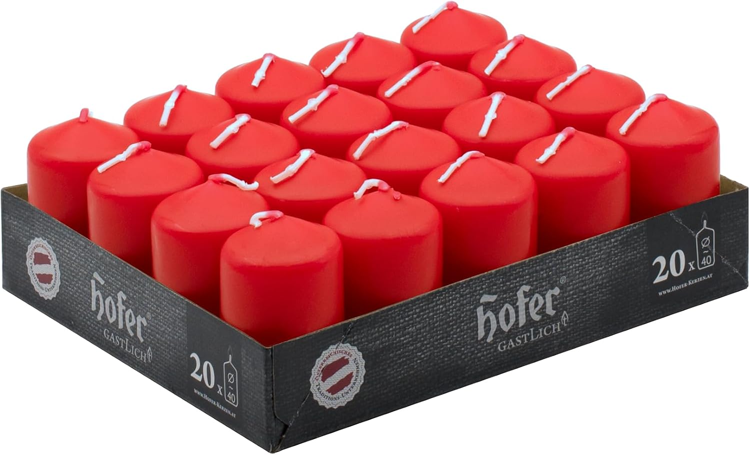 Hofer Bougies Rouges Pilier - Lot de 20 Petite Bougies Non Parfumées