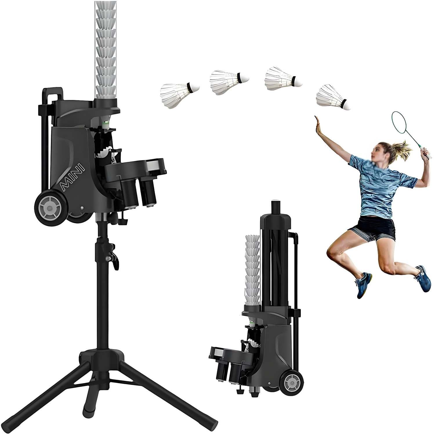 Máquina de entrenamiento de bádminton portátil, alimentador de volante alimentado por batería con servicio automático, control inteligente de aplicación para principiantes y adolescentes