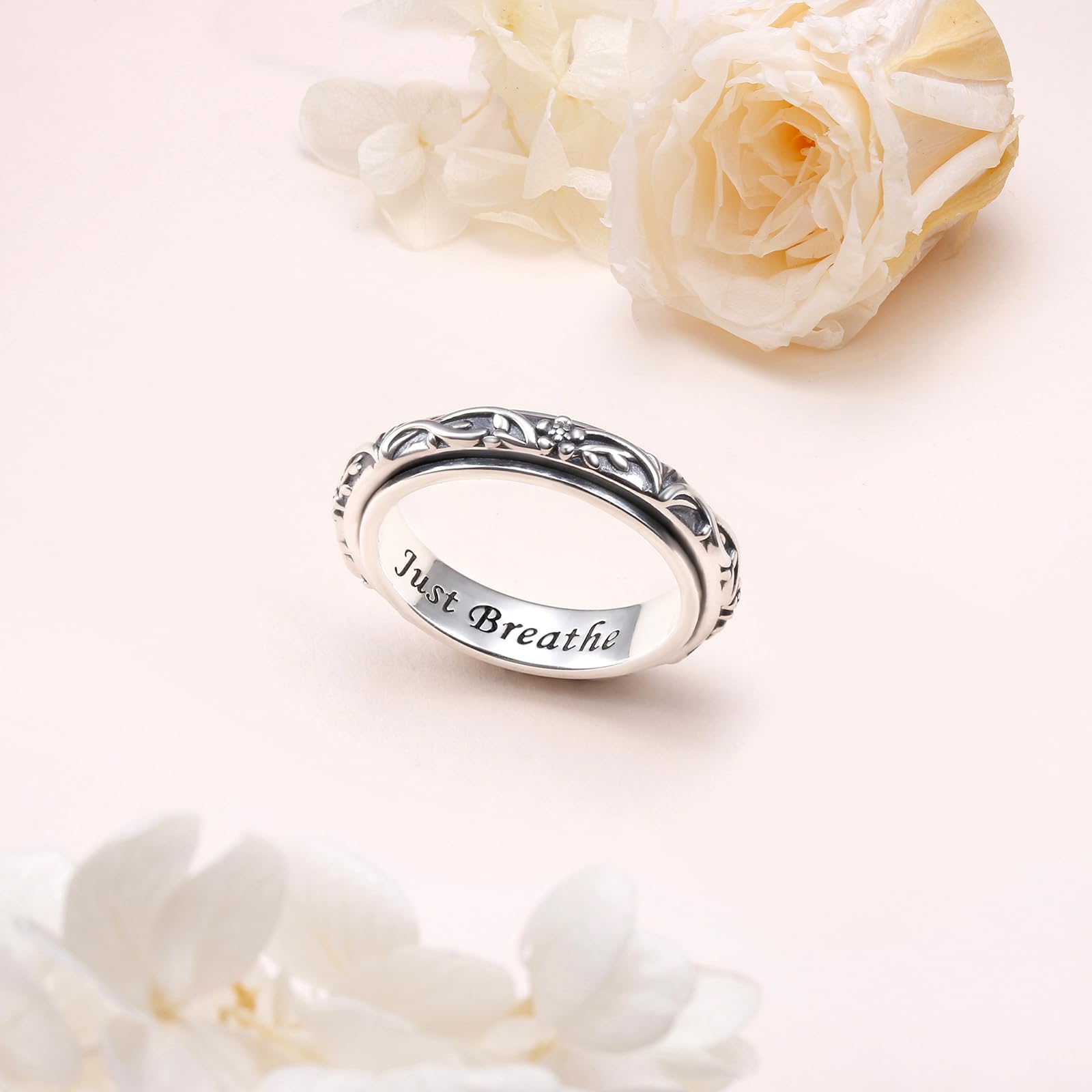 DAOCHONG Baum des Lebens Drehring 925 Sterlingsilber Blumen Fidget Ringe gegen Angst Stressabbau ADHS Autismus Ringe Schmuck Geschenk für Frauen