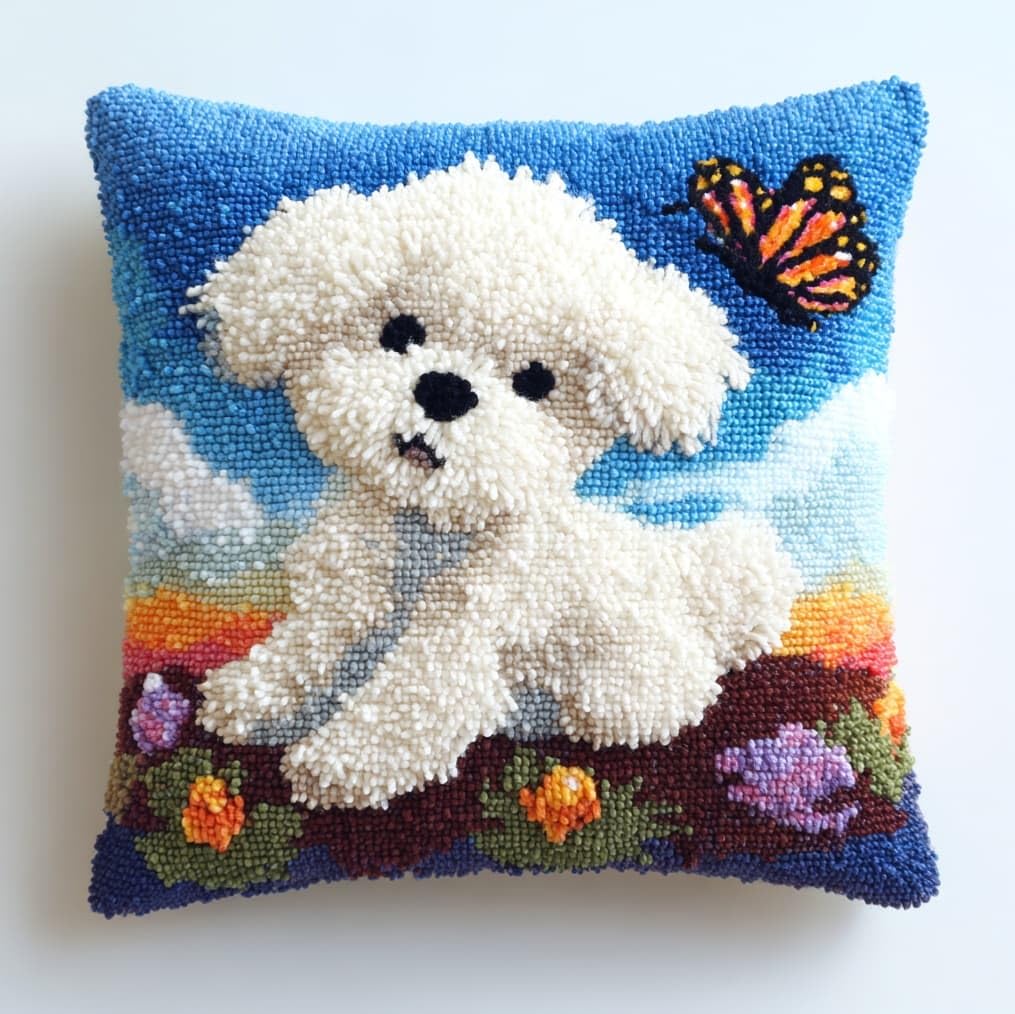 AxiangziK DIY Latch Hook Pillow Kits for Adults,Bichon Frise and Papillon