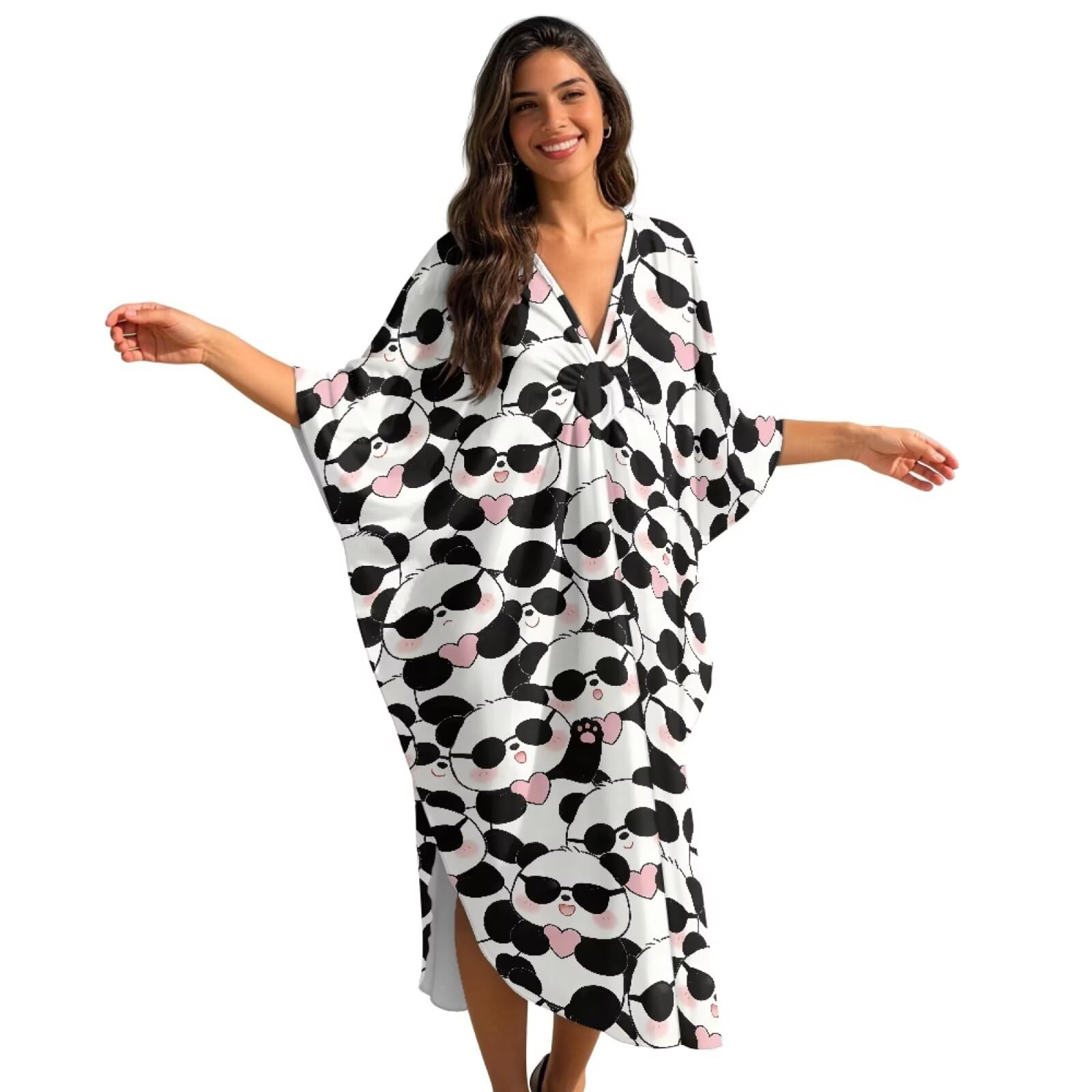 Abito caftano da donna con scollo a V, maniche a pipistrello, abito caftano leggero e morbido, copricostume da bagno per spiaggia estiva