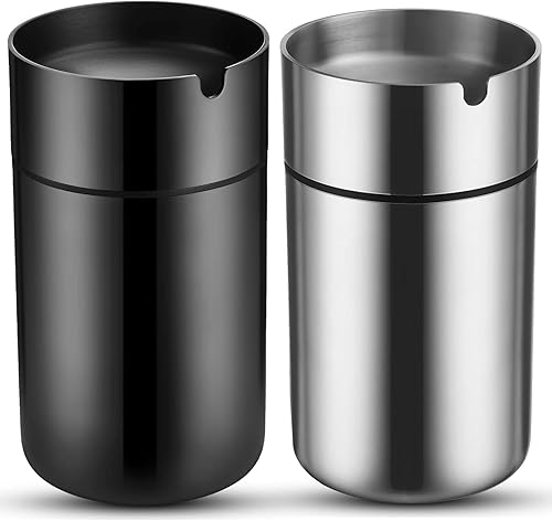 Miniatura 1 de 2 vasos de automóvil con tapa, portavasos, portátil, para automóvil, mini basurero, de acero inoxidable, desmontable, resistente al viento, para