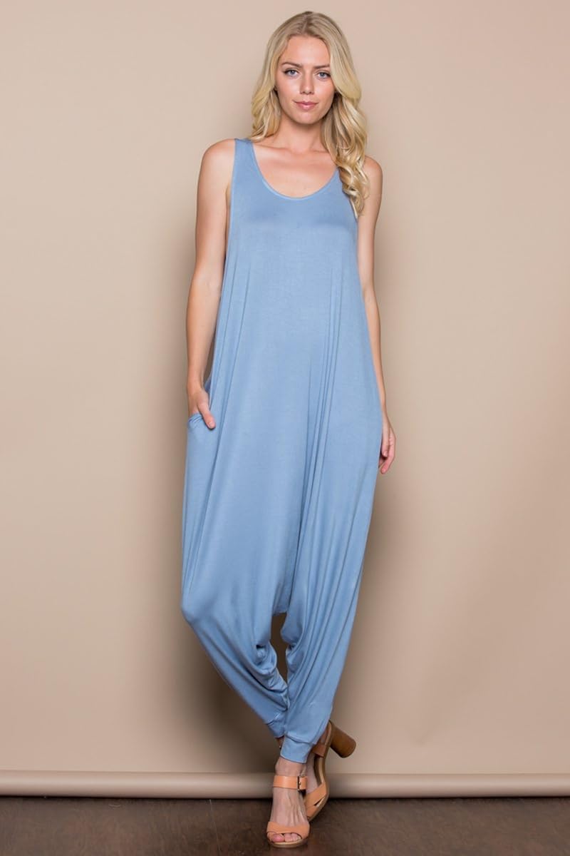 Annabelle Women's Comfy Rayon Solid Color Sleeveless Harem Jumpsuits