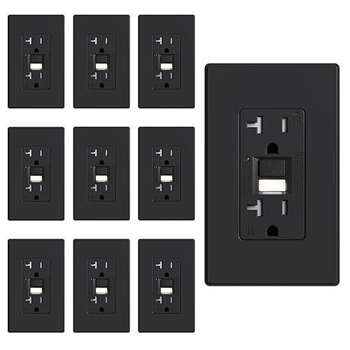 Miniatura 19 de ELEGRP Toma GFCI con luz nocturna, toma eléctrica GFI de autoprueba de 15 amperios, diseño más delgado, receptáculo GFCI resistente a manipulación,