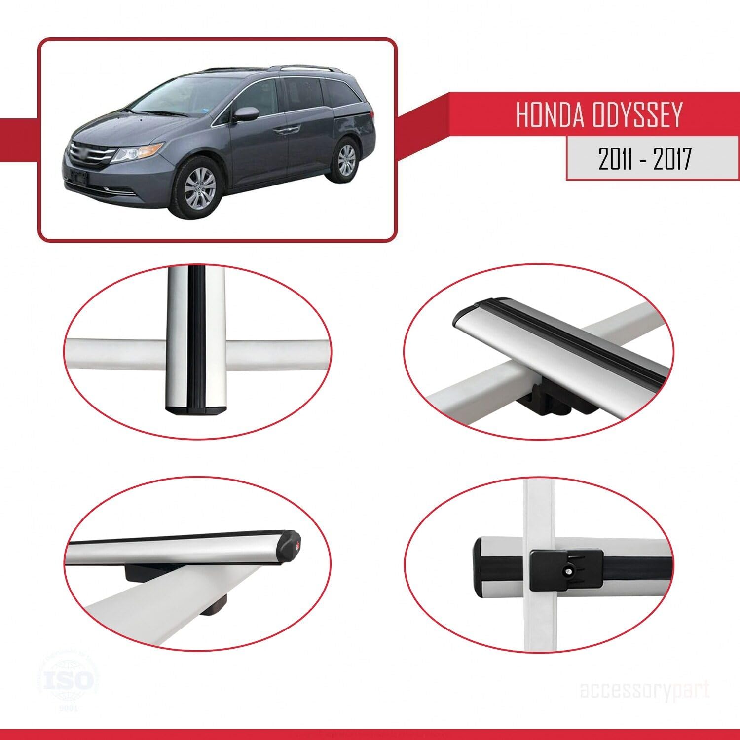 Kompatybilny z Honda Odyssey 2011-2017 BASIC Model Aluminiowy bagażnik dachowy 3 poprzeczki, szary