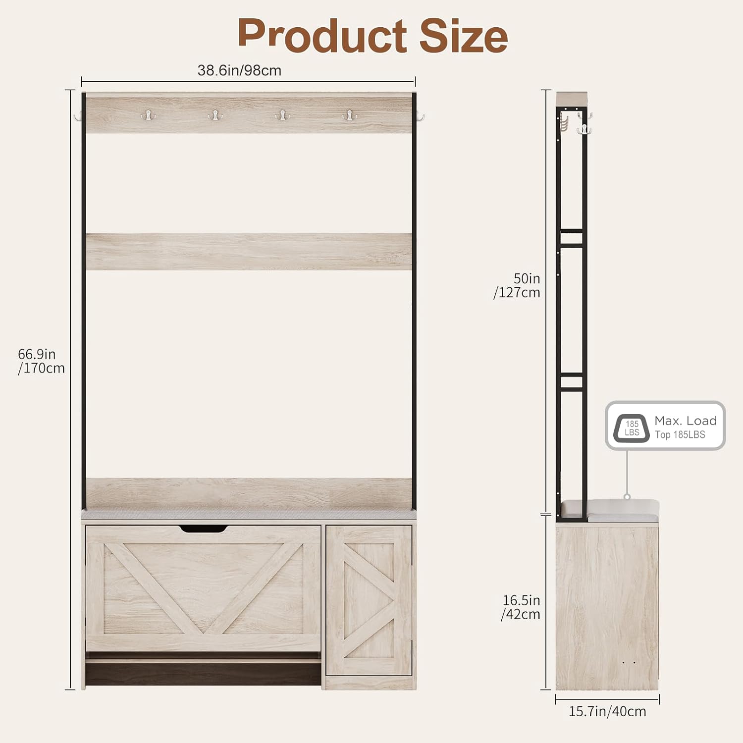 3-in-1 Hall Tree with Bench and Shoe Storage, Coat Rack with 6 Coat Hooks, Shoe Cabinet with Flip Drawers & Shoe Cubby, Storage Organizer for Entryway, Hallway(Brown Gray)