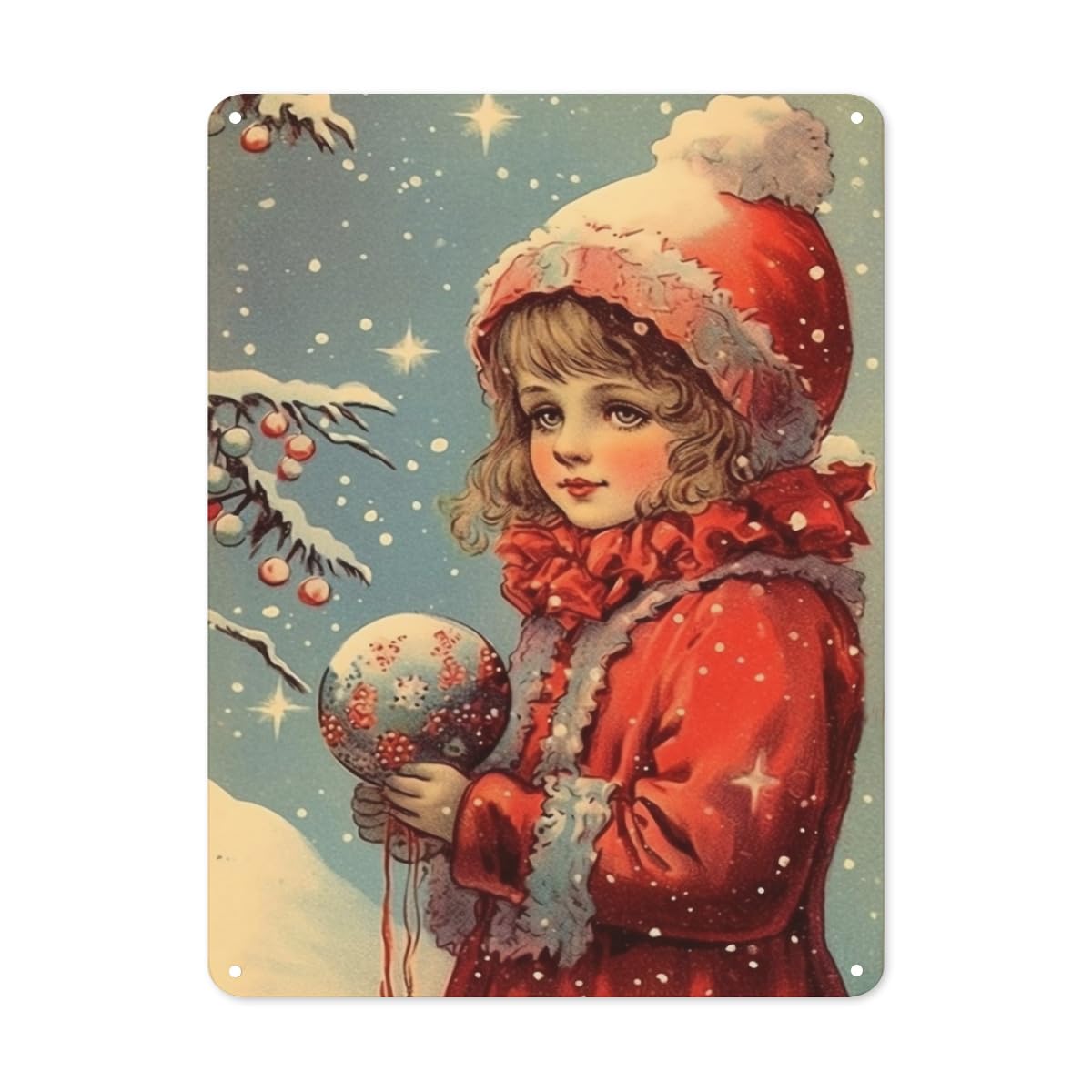 peiyeety Christmas Girl Metal Tin Sign Merry Christmas Sign Plaque Christmas Party Wall Decor Art Iron Vintage Sign 8"x12"