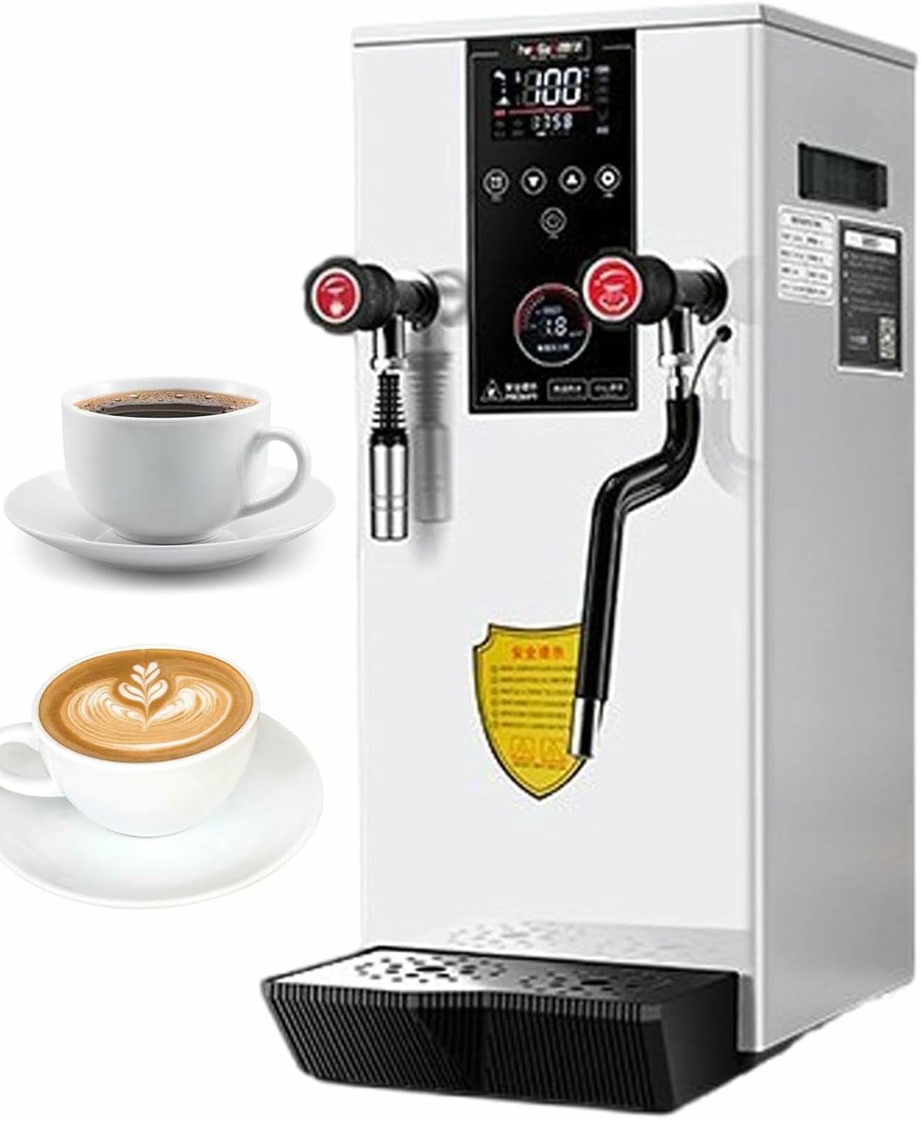 Montalatte Professionale da 12 Litri - Caldaia a Vapore ad Alta capacità da 2500 W, Display per la Temperatura delle Tazze, in Acciaio Inossidabile, per caffetterie e Bar.
