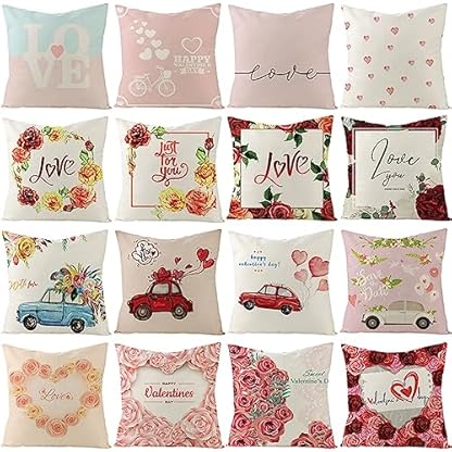 4er Kissenbezug 40x40cm, Kissenbezug Bunt Fahrrad-Blumen-Cluster Wedding Leinen Kopfkissenbezug Sitzkissen Dekokissen Couchkissen Dekoration – Bild 3