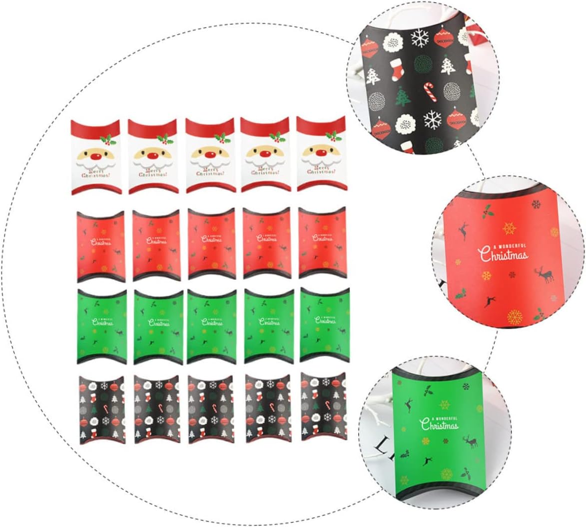 ORFOFE 20pcs Christmas Festival Boxes for Cookies and Candies Pillow Shape Containers for Lightweight and Pastry Packaging