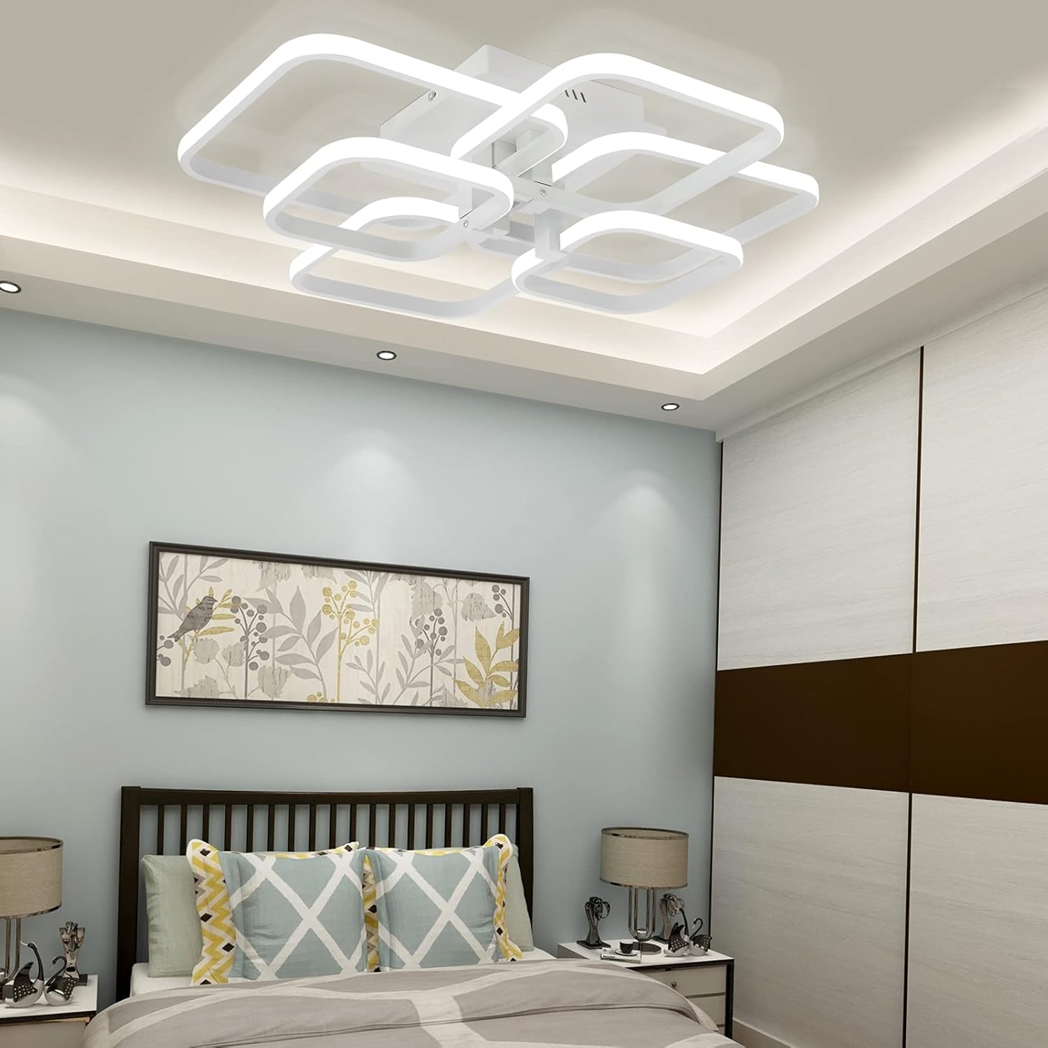 Flash Deals - 60% OFF Modern LED Ceiling Light Lighting Fixture Flush Mount Ceiling Lamp Dimmable with Remote Control Close To Ceiling Lights 3000K-6000K Chic 6 Rings Design Kitchen Island Light for Bedroom Living Room