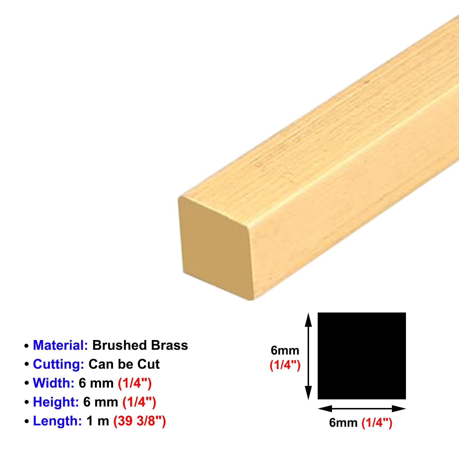 Bodenübergangsleiste, quadratische Schwellenabdeckungsleiste for Fliesen- und Holzböden, Übergangsleiste aus Metall Messing, Spaltklappe Vinyl, 1 m farbloser Zierleistenreduzierer(6x6mm)