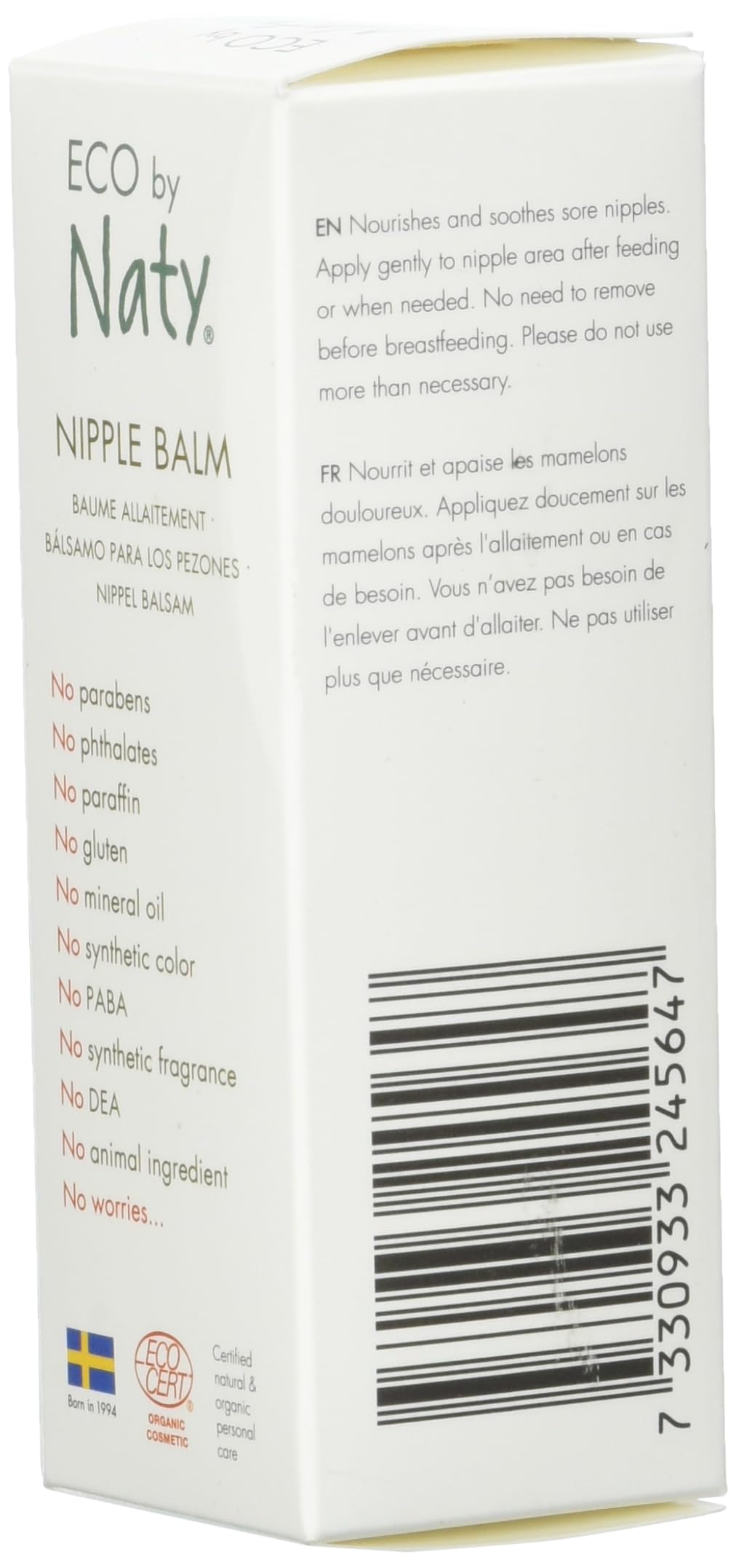 Eco by Naty, baume pour mamelons, extraits certifiés biologiques à base de plantes, hypoallergéniques et testés dermatologiquement, flacon de 30 ml