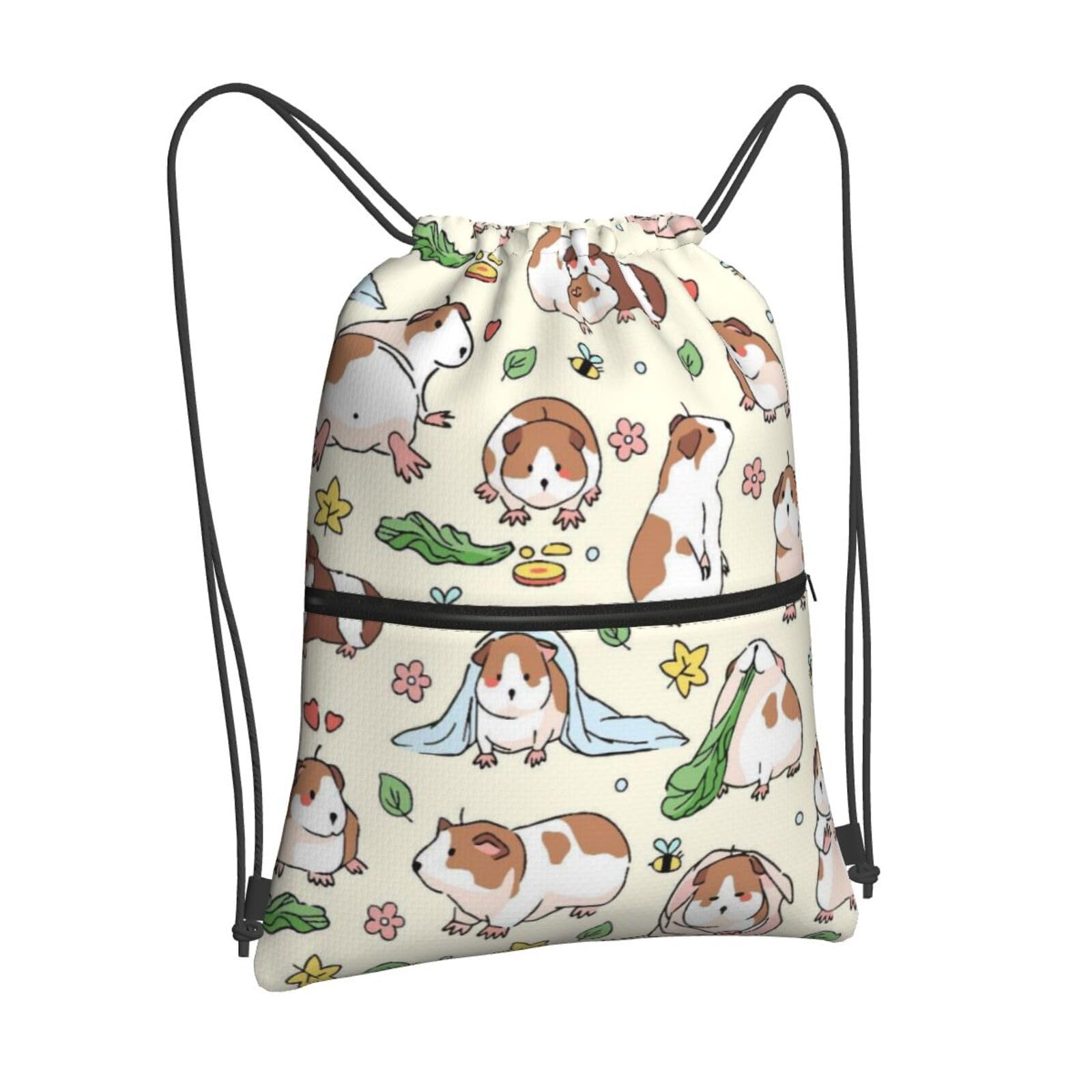 Newhomestyle Cute Guinea Pig Print Drawstring Bag, Guinea Pig Drawstring Backpack, Light Large Capacity Durable String Sackpack, Waterproof Cinch Sackpack for Yoga Sport Gym Beach Shopping