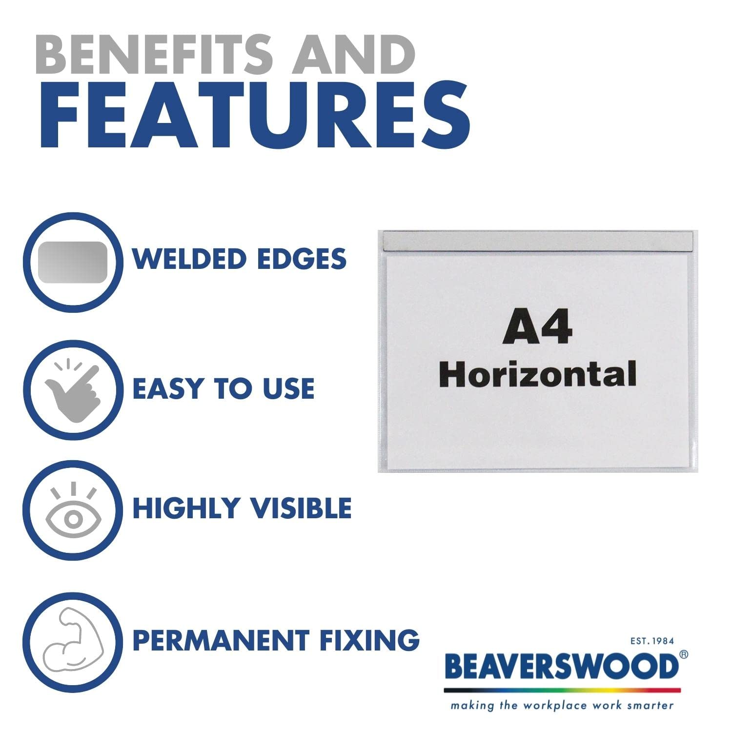 Beaverswood Strength Clear Magnetic Document Pocket ID, Magnetic Document Holder, Magnetic Display Board - 310mm x 215mm, A4 Horizontal, Pack of 10
