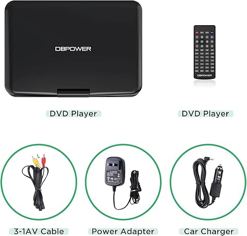 Miniatura 9 de ActualizadoReproductor de DVD portátil DBPOWER con pantalla giratoria HD de 9.5 pulgadas, compatible con tarjeta SDUSBCDDVD con entrada y salida AV