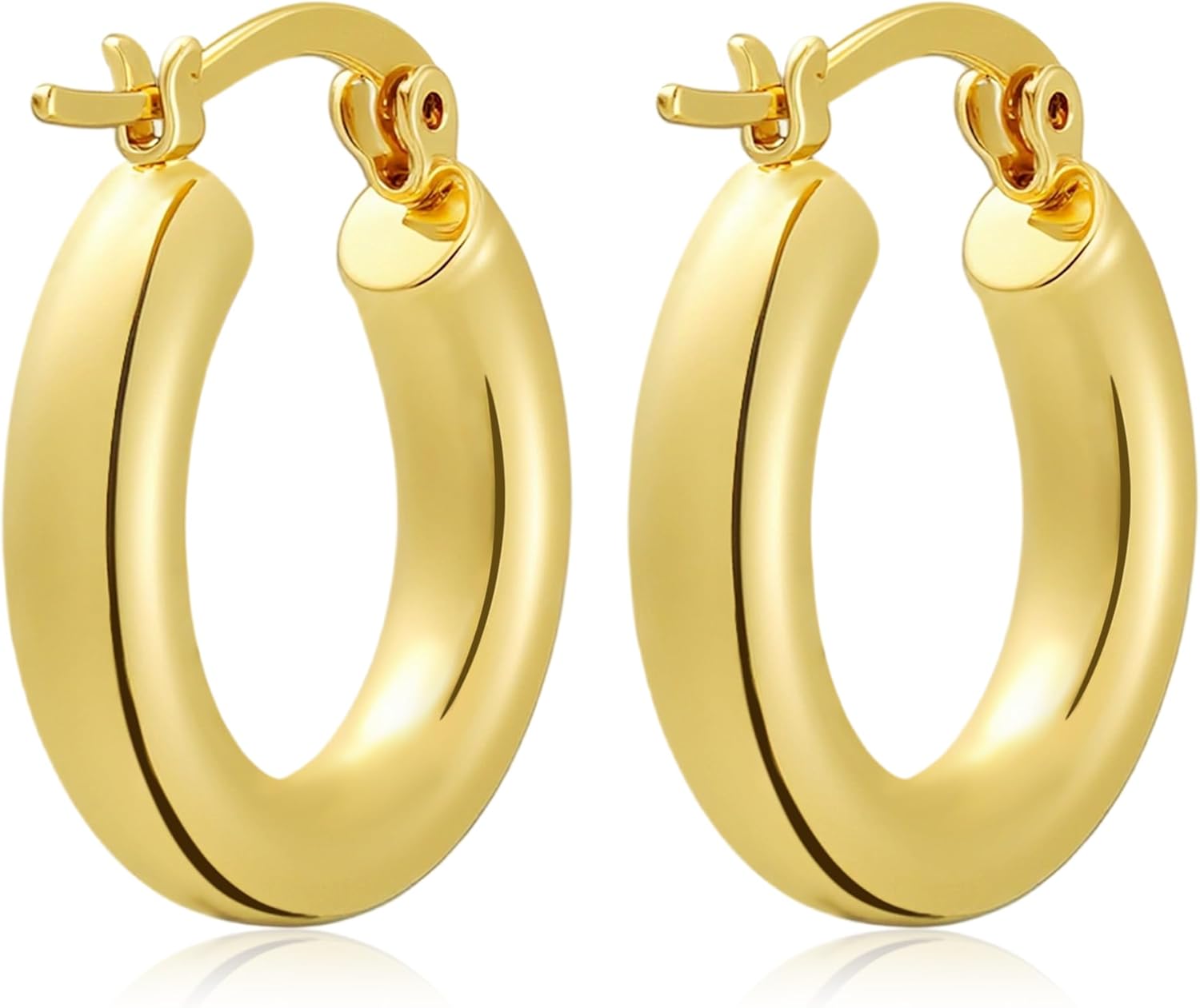 Hoop Earrings for Women, 18K Gold Plated Hoops Earrings, Hypoallergenic Lightweight Comfort Hollow Tube Hoops with Secure Push Lock, Chunky and Sleek Gold Hoops Large Earrings 20/30/40/50/60MM