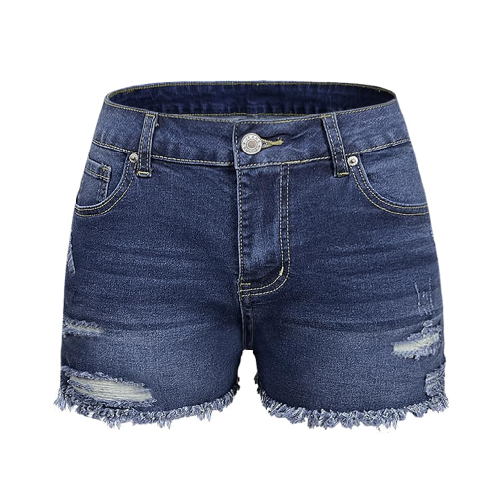 Biudi Fox Women's Blue High Waist Ripped Jean Shorts Stretch Skinny Destroyed Denim Shorts For M