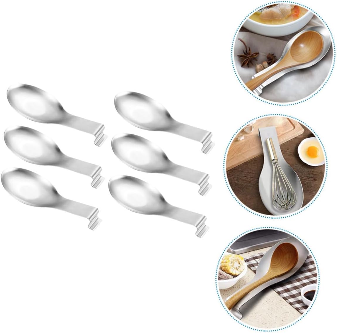 NUOBESTY 6Pcs Stainless Steel Spoon Rest for Kitchen Countertop Utensil Holder with Flat Base for Spoons Ladles Spatulas and Daily Use Easy to Clean