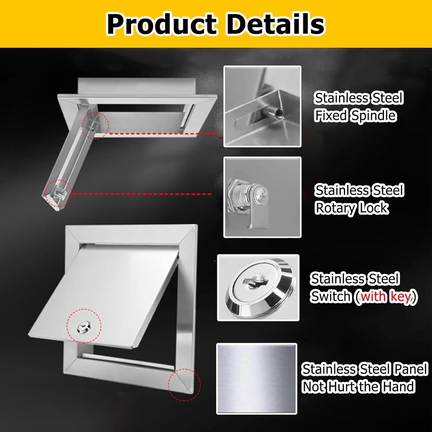 Pannello di accesso in acciaio inox con serratura, 45,7 x 45,7 cm, porta di accesso HVAC per cartongesso, soffitto, pavimento, portello e impianto idraulico, piccola porta di accesso per una facile
