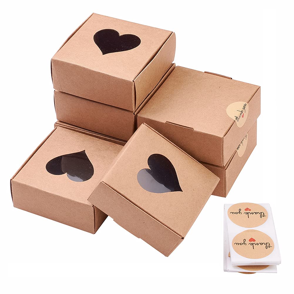 Airssory 30pcs 3x3 Inch(7.5x7.5cm) Paper Candy Boxes with Heart Window Bakery Box Gift Box Square for Singlepack Dessert Small Giftbox Packing